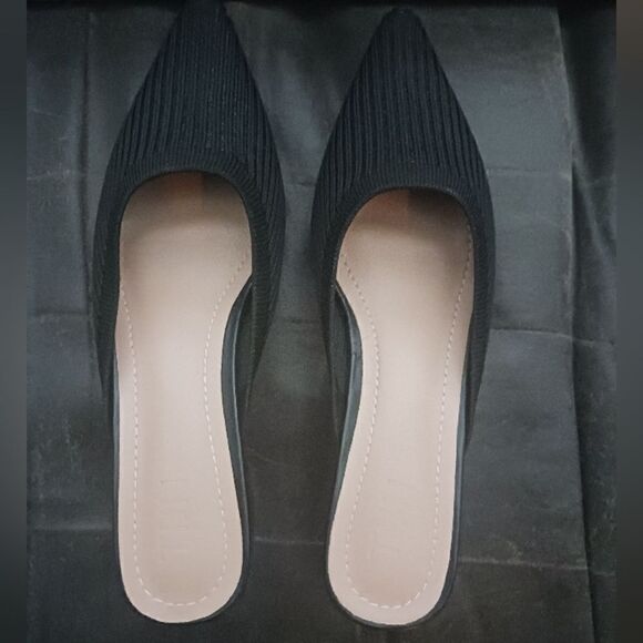 TIJN Helka Slide Mules - Vegan - Black Knit Pointed Toe - Size 6.5 - Picture 2 of 7